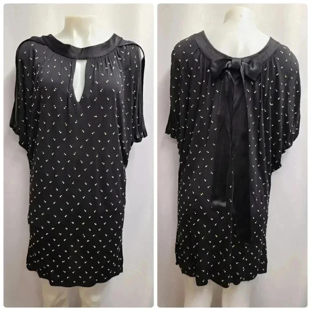 Marc Jacobs Black Satin Crystal Pearl Rhinestone Embellished Back Bow Dress 10